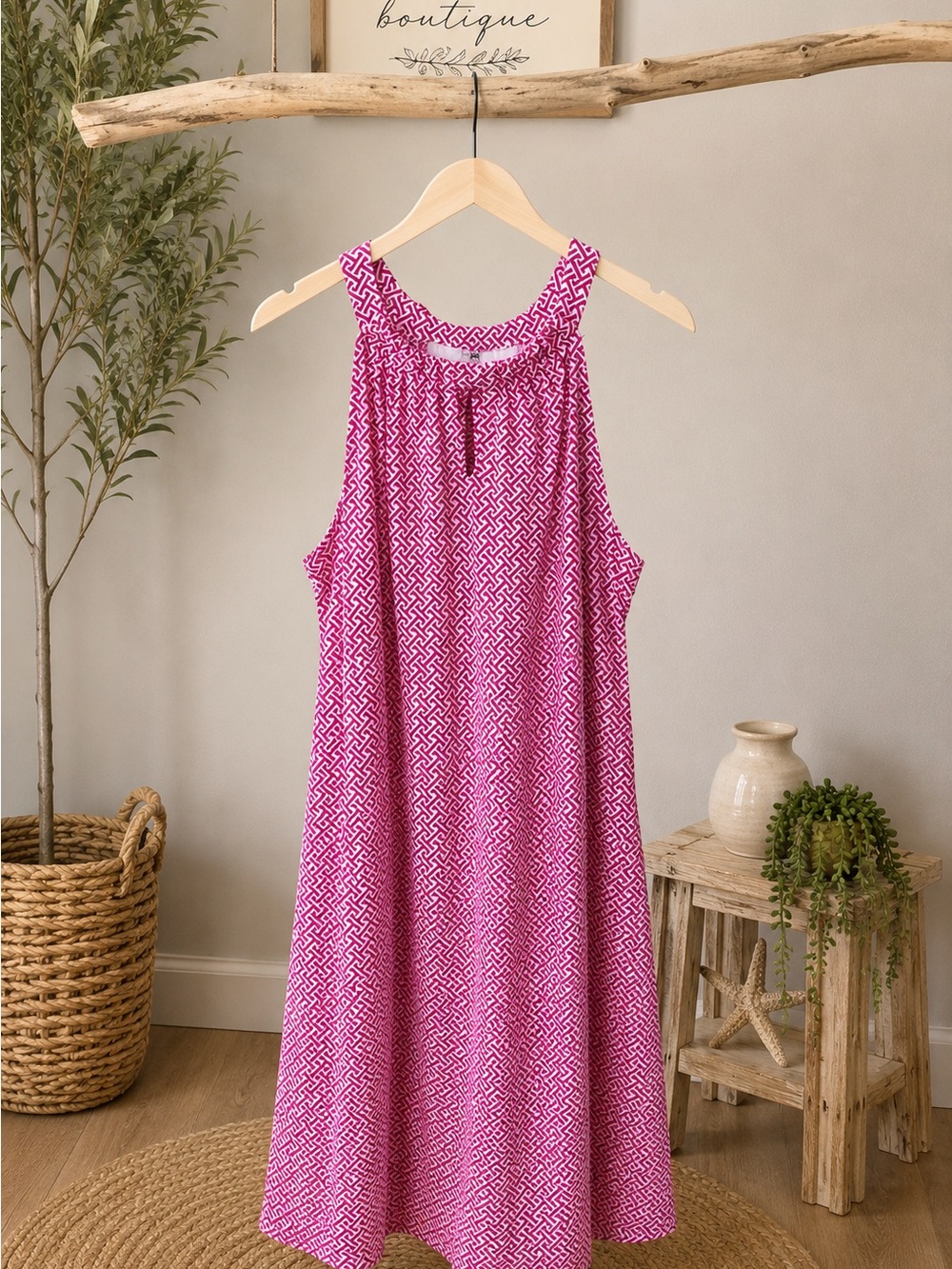 Jude Connally Fuchsia and White Geometric Dress